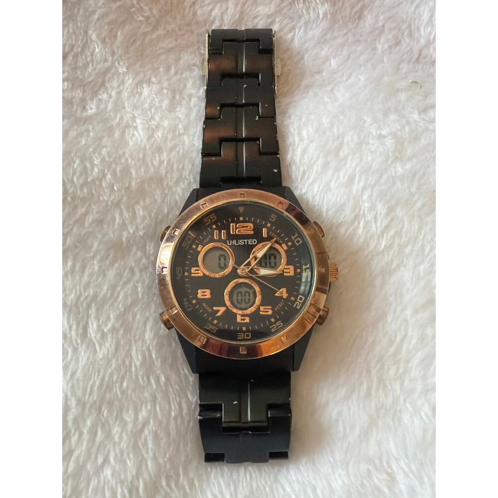 Kenneth Cole Unlisted Quartz Analog Digital Wristwatch Black Rose Gold